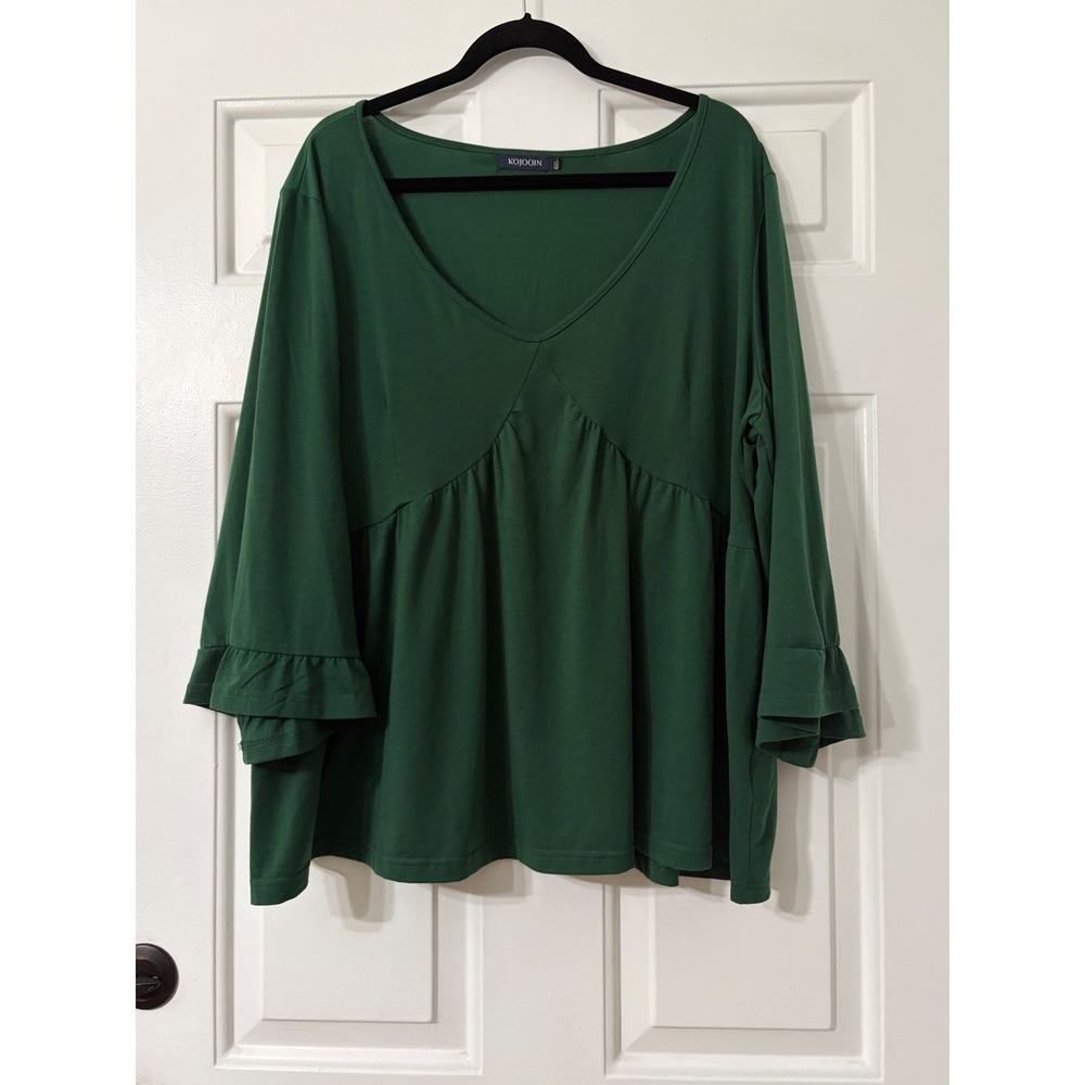 Kojooin | plus size Long Sleeve Crew Neck Jersey Top | 4XL || Green|